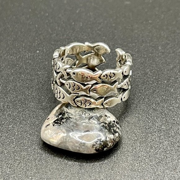 Sterling Silver 925 Adjustable Schooling Fish Ring #1186 - Picture 4 of 8